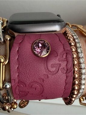 Upcycled raspberry Gucci leather Spark*l band for Apple Watch, size 2